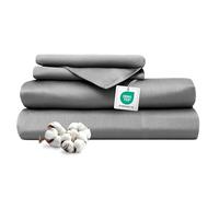 Ferò Completo Letto, Lenzuola Una Piazza e Mezza Cotone di Lusso 4 Pezzi, Proteine della Seta, Lenzuolo Angoli 140x200, 2 Federe 50x80, Design Italiano, Raso di Cotone 300TC OekoTex, Grigio