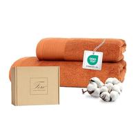 Ferò Set Asciugamani Bagno di Lusso 2 Pezzi, OEKO-TEX 100% Cotone Premium 550 g/m², Morbido e Assorbente, Design Italiano, Coppia Asciugamani Viso e Bidet, Asciugamano 50x100, 50x30 cm, Terracotta