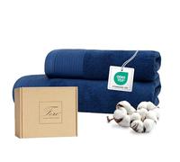 Ferò Set Asciugamani Bagno di Lusso 2 Pezzi, OEKO-TEX 100% Cotone Premium 550 g/m², Ultra Morbido e Assorbente, Design Italiano, Coppia Asciugamani Viso e Bidet, Asciugamano 50x100, 50x30 cm, Blu Navy