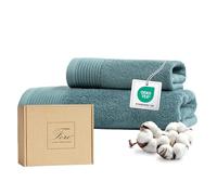Ferò Set Asciugamani Bagno di Lusso 2 Pezzi, OEKO-TEX 100% Cotone Premium 550 g/m², Ultra Morbido e Assorbente, Design Italiano, Coppia Asciugamani Viso e Bidet, Asciugamano 50x100, 50x30 cm, Azzurro