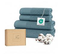 Ferò Set Asciugamani Bagno Lusso 4 Pezzi, OEKO-TEX 100% Cotone Premium 550 g/m², Ultra Morbido e Assorbente, 2 Coppie Viso Ospite, 2 Asciugamani Viso 50x100, 2 Asciugamani Bidet 50x30, Azzurro