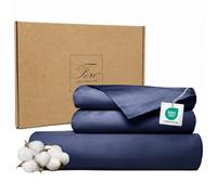 Ferò Set Copripiumino Una Piazza e Mezza Cotone 200x200, 2 Federe 50x75, Pregiato Raso di Cotone 300 TC Fibra Lunga con Proteine della Seta, Sacco Copri piumino singolo, Duvet Cover, Blu