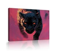 Feroce Leopardo Nero Tela di Tela Arte Della Parete Sfondo Rosa Moderna Fauna Selvatica Audace Animale Art Poster Stampe di Opere D'arte per Camera Da Letto Ufficio Decor 50x70cm telaio interno