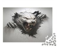 Ferocious Wolf-3D Mural Style 1000Pc for The Whole Family Bear Breaking through Wall for Women Gifts for Men & Adults 52x38cm/1000pcs