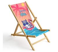 Ferocity Bambini Sedia a Sdraio Pieghevole in Legno Lettino da Giardino Poltrona Relax con Rivestimento Intercambiabile Motivo Cat Chill [119]