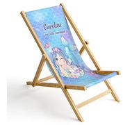 Ferocity Bambini Sedia a Sdraio Pieghevole in Legno Lettino da Giardino Poltrona Relax con Rivestimento Intercambiabile Motivo Mermaid [119]