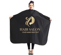 Ferocity Mantella da parrucchiere personalizzata di parrucchieri 140 x 110 cm Grembiule professionale nero, salone di bellezza e uso domestico Golden Head Hair Salon con testo [111]
