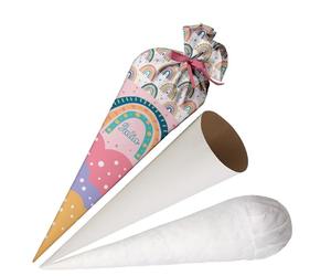Ferocity Rainbow School Cone School Bag per Ragazze in Tessuto, Borsa Personalizzata, Borsa dello Zucchero da 70 cm con Nome, Tondo in Cartone Bianco e Imbottitura, Borsa Grande come Cuscino [149]
