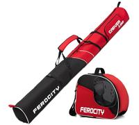 Ferocity Set Premium di Borsa per Sci e Borsa per Scarponi da Sci per 1 Paio di Sci, Bastoncini, Scarponi, Casco | 180 cm | con Sacca a Coulisse e Tasca Laterale Colore Rosso Nero [053]
