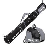 Ferocity Set Premium di Borsa per Sci e Borsa per Scarponi da Sci per 1 Paio di Sci, Bastoncini, Scarponi, Casco | 180 cm | con Sacca a Coulisse e Tasca Laterale Colore Gris Nero [053]