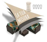 Ferocity Tenda parasole triangolare su misura, con occhielli, impermeabile e protezione UV, 95% poliestere Panama, rivestimento in poliuretano, corde di fissaggio e moschettoni, con beige/antracite