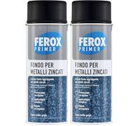 FEROX Fondo per Metalli Zincati 400 ml, aggrappante per verniciatura, colore Grigio, Primer superfici interno/esterno, rapida essicazione, lunga durata (Confezione da 2)