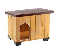 Ferplast BAITA 60 Casetta Cani Legno Pino Nordico FSC, Rivestimento Anti-UV Impermeabile, Tetto Spiovente Rimovibile, Porta Alluminio Antimorso, Fondo Sollevato, 67 x 53 x h 55,5 cm