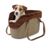 Ferplast Borsa per Cani Gatti fino a 8 Kg. Plastica Gommata Impermeabile e Lavabile, Imbottito con Caldo Peluche, Manici Regolabili, Cinghia di sicurezza, 43,5 x 21,5 x h 27 cm. Tortora