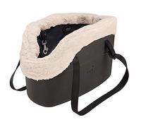 Ferplast Borsa per Cani Gatti fino a 8 Kg. Plastica Gommata Impermeabile e Lavabile, Imbottito con Caldo Peluche, Manici Regolabili, Cinghia di sicurezza, 43,5 x 21,5 x h 27 cm. Nero