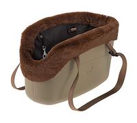 Ferplast Borsa per cani WITH-ME WINTER, in EVA Morbida plastica gommata, con rivestimento in pelliccia ecologica, Manici regolabili, Cinghiolo di sicurezza incluso, 21,5 x 43,5 x h 27 cm Tortora
