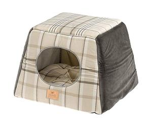 Ferplast Casetta per gatti da interno EDINBURGH, Cuccia con cuscino, Lettino per gatti, Scozzese, Soffice velluto, Lavabile, 44 x 44 x h 33 cm, Marrone