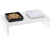 Ferplast Ciotole per Cani e Gatti MAKI 01, Supporto in Legno con Antiscivolo, 2 Ciotole in Ceramica da 0,5 L