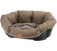 Ferplast Cuccia Cane e Gatto con Cuscino SOFA' 4 TWEED Lavabile, Lettino per Cani Gatti Imbottito, Cesta in Plastica, Fondo Forato e Poggiamento, Antiscivolo, 64 x 48 x h 25 cm, Marrone