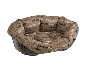 Ferplast Cuccia Gatto Interno, Lettino Divano per Cani, Cesta Gatto in Plastica Antiscivolo con imbottitura Lavabile, 64 x 48 x h 25 cm, Marrone