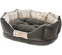 Ferplast Cuccia per cani e gatti CHARLES 70 Divano con cuscino, Sofà per animali, Scozzese, Soffice velluto, Lavabile, 68 x 47 x h 25 cm, Marrone