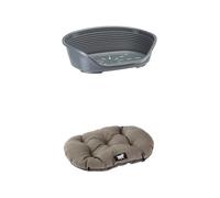 Ferplast Cuccia per Cani e Gatti in plastica Lavabile, Traspirante e Antiscivolo, con Cuscino Imbottito in Cotone, 61,5 x 45 x 21.5 cm Grigio