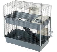 Ferplast Gabbia per conigli a due piani RABBIT 100 DOUBLE, Casetta per piccoli animali, Conigliera con Accessori inclusi, in Metallo verniciato Nero e plastica, 95 x 57 x h 93,5 cm