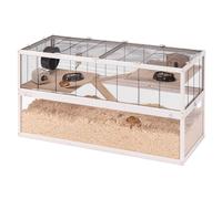 Ferplast Gabbia per criceti DOMSTER, Gabbia per topi a 3 livelli, con accessori, piattaforme e scale, metallo verniciato e legno FSC, base trasparente, gabbia per criceti in legno 120 x 50 x h 66,5 cm