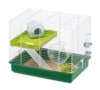 FERPLAST Gabbia Roditori HAMSTER DUO per Criceti, in Metallo, Accessori inclusi: Mangiatoia, Beverino, Casetta, Ruota, Ripiano, Scaletta. 46x29xh37,5cm