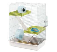 FERPLAST Gabbia Roditori HAMSTER TRIS per Criceti, in Metallo, Accessori inclusi: Mangiatoia, Beverino,Casetta, Ruota, Ripiani, Scalette. 46x29xh58cm