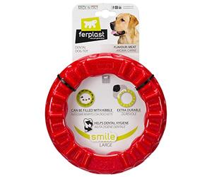 Ferplast Gioco Cane, Anello Dispenser Crocchette Cani, in Materiale Durevole da Masticare, Aroma Carne, per Igiene Dentale, SMILE Anello Fitness, Giochi per Cane Grande, Rosso