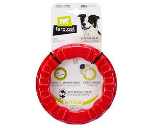 Ferplast Gioco Cane, Anello Dispenser Crocchette Cani, in Materiale Durevole da Masticare, Aroma Carne, per Igiene Dentale, SMILE Anello Fitness, Giochi per Cane Misura Media, Rosso