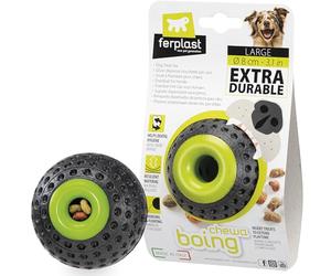 Ferplast Gioco Cane, Dispenser Crocchette Cani, in Materiale Durevole, Atossico, Resistente ai Morsi, Igiene Dentale del Cane, Rimbalza e Galleggia, CHEWA BOING Pallina Porta Crocchette Cani, Nero
