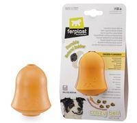 Ferplast Gioco Cane, Dispenser Crocchette Cani o Snack, in Gomma Naturale Durevole da Masticare, Aroma Pollo, Rimbalza, Lancio e Riporto, CRAZY BELL Giochi per Cane Medio, Arancio