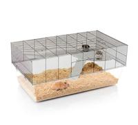Ferplast Glassy 120, Gabbia per Criceti, Gerbilli e Topolini, Habitat a 2 Piani Base Trasparente Alta 22,5 cm, Ripiano con Scaletta, Beverino e Ciotola, 120 x 67 x h 51 cm.