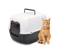 Ferplast Hooded Cat Litter Tray Box, PRIMA Cat Toilet Box with Door and 2 Activated Carbon Filters against bad odors, 39,5 x 52,5 x 38 cm., light black