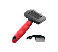 Ferplast Spazzola Cardatore per Cani - Pelo Medio e Lungo - Setole Inclinate e Testine Arrotondate, Acciaio Inox - Impugnatura Ergonomica Morbida - Pettine Extra Incluso - Misura S, Rosso
