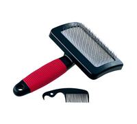 Ferplast Spazzola Cardatore per Cani - Pelo Medio e Lungo - Setole Inclinate e Testine Arrotondate, Acciaio Inox - Impugnatura Ergonomica Morbida - Pettine Extra Incluso - Misura L, Rosso
