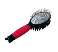 Ferplast Spazzola Doppia per Cani - Pelo Corto, Medio e Lungo - Cardatore con Testine Arrotondate, Acciaio Inox - Spazzola Setole Morbide - Impugnatura Ergonomica Morbida - Misura M, Rosso