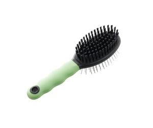 Ferplast Spazzola Doppia per Gatti - Pelo Corto, Medio e Lungo - Setole Morbide - Cardatore con Testine Arrotondate, Acciaio Inox - Impugnatura Ergonomica Morbida - Misura S, Verde