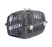 Ferplast Trasportino per Cane Taglia Piccola e Gatto fino a 5 Kg, Porta Trasparente Antiurto, Fessure di Aerazione, 32 x 47 x h 29 cm, JET 10 Rigido, Grigio
