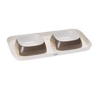 Ferplast Vassoio con ciotole per Cani e Gatti GLAM TRAY SMALL Doppia ciotola, Base in plastica, Piedini Antiscivolo, Due ciotole incluse capacità 0,8 L, Grigio