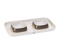 Ferplast Vassoio con ciotole per Cani e Gatti GLAM TRAY XS Doppia ciotola, Base in plastica, Piedini Antiscivolo, Due ciotole incluse capacità 0,4 L, Grigio