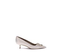 Ferragamo Cream Calf Leather Bos Taurus Mid Heel Pumps - EU37.5/US7.5