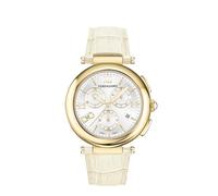 Ferragamo Legacy Collection Orologio da donna di lusso con cinturino beige con cassa dorata e quadrante argentato