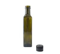 Ferramenta Centro Italia FCI 24 Bottiglie Quadre Vuote Per Olio E Liquore In Vetro Scuro Marasca Uvag Ad Alta Conservazione, Dosatore Olio Salvagoccia Con Tappo Ermetico - Made In Italy (250ml)