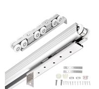 Ferramenta per porte scorrevoli 3 4 5 6 7 8 9 10 piedi, Set di binari nascosti con montaggio superiore/Porte scorrevoli per armadi(Silver,6.5ft/198cm)
