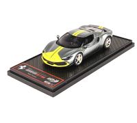 Ferrari 296 Assetto Fiorano 1:43 Grigio Coburn stripe giallo Modena BBRC265A BBR