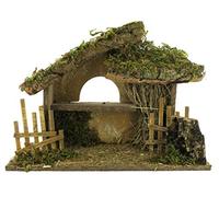 Ferrari & Arrighetti Capanna Vuota per Presepe, con Steccati e Paglia, per Statuine da 10 Centimetri Non Incluse, Legno, 36x16x27 Centimetri