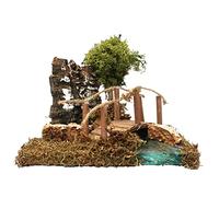 Ferrari & Arrighetti Curva di Fiume con Albero e Ponticello per Presepe, Tratto di Fiume per Fiume Componibile, Linea Natale Presepi Bertoni, Legno, Multicolore, 13 x 16 x 13 Cm